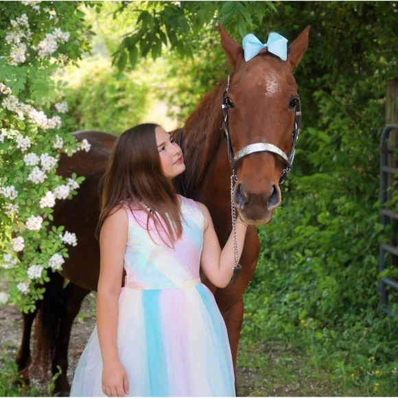 Bonnie Jean Girls Shimmering Pastel Rainbow Sleeveless Dress - Picture 4 of 12